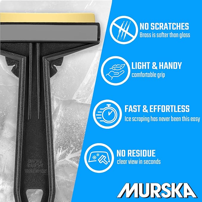 Car Ice Scraper Brass Blade - fast, easy & efficient - [ 2 Pack ] Brass Ice Scraper for Car - Ice Scrapers for Car Windshield Ice Scraper - Original Murska from Europe - for Winter - A054-2 Black Gray