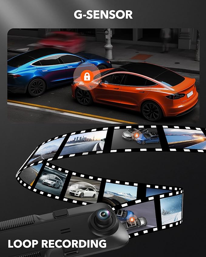 WOLFBOX G840H 12'' Mirror Dash Cam with ADAS and BSD, 2.5K Rear View Mirror Camera Front and Rear, 5.8GHz WiFi, Voice Control