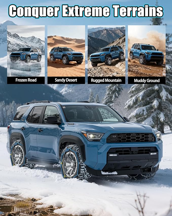 Snow-Chains Easy Install Tire-Chains, One-Pull Fit Heavy-Duty Tire Snow Chains for Pickup Trucks & SUVs Off-road, Emergency T