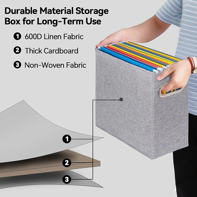 4 Pack Letter Size File Storage Box Collapsible, Fabric Hanging File Folders Organizer, Portable Office Document Holder with 