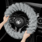 Fuzzy Winter Steering Wheel Cover for Women, Warm Cute Fluffy Car Wheel Cover for Sedan, SUV, Soft Furry Girly Plush Car Handle Cover for Cold Weather, 14.75-15.15in, Gray