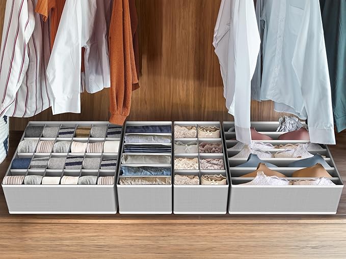 Simple Houseware 4-Pack Drawer Organizer Set - Closet Dividers for Underwear, Socks, Bras, Scarves, Ties - Foldable Non-Woven
