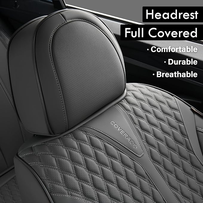 Coverado Leather Seat Covers, Car Seat Covers Full Set, Waterproof Seat Covers 5 Seats, Front and Back Car Seat Protector, Gr
