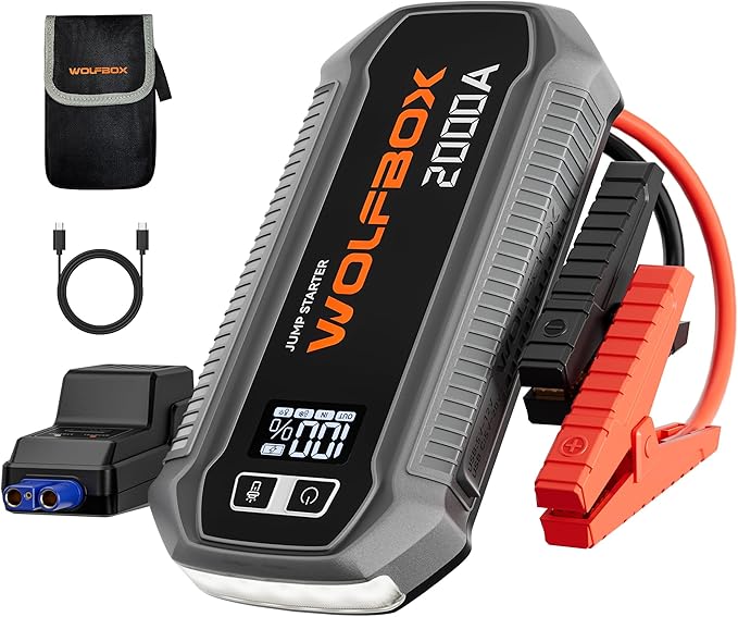 WOLFBOX 2000A Jump Starter, 44.4Wh Battery Jumper Starter Portable with LED Display, 12V Car Battery Jump Starter Pack