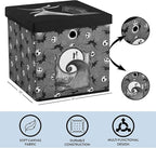 The Nightmare Before Christmas Collapsible Storage Cube with Removable Lid,10"x10"x10" Fabric Organizer Bin for Essentials