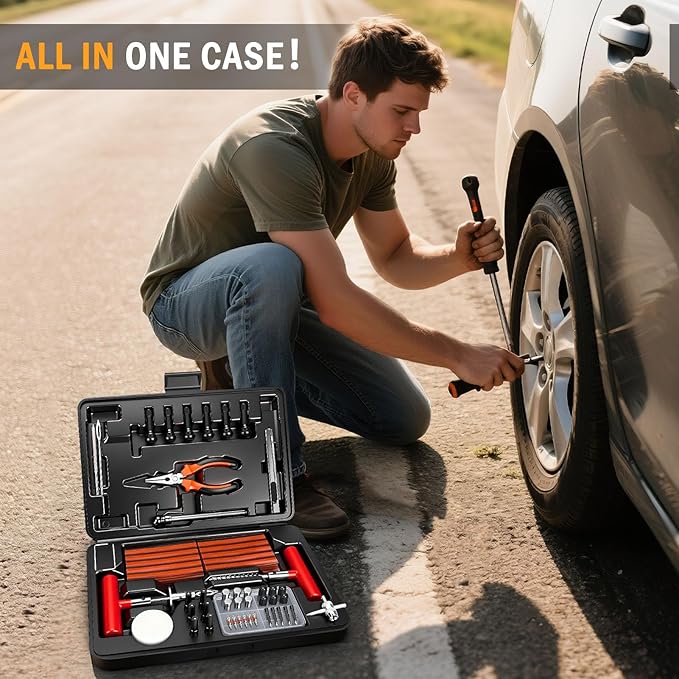 ORCISH Heavy Duty Tire Plug Kit - 98pcs All-in-One Universal Tire Repair Kit for Tubeless Flats, Emergency Tire Patch Kit for