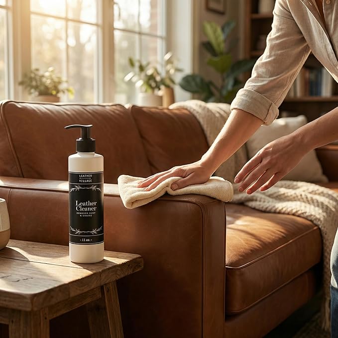 LEATHER VILLAGE Leather Cleaner and Conditioner for Car Seats, Furniture & Couch 2-in-1 Leather Care Kit with Wipe Cloth – No