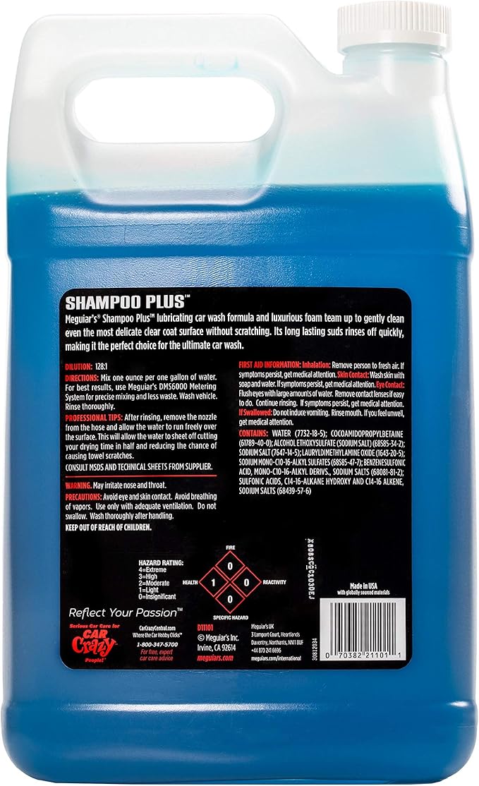 Meguiar's Shampoo Plus, Lubricating Car Wash Soap Lifts Dirt and Grime Off Car Surfaces, Cleans Paint Without Swirling or Scr