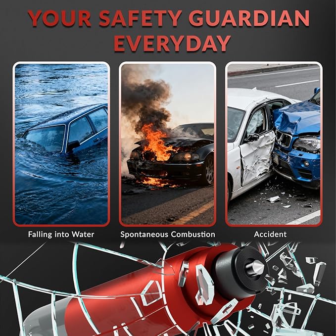 4 Pack Emergency Window Breaker Seatbelt Cutter, Safety Hammer Glass Breaker and Seat Belt Cutter Under Water Escape Tool Saf