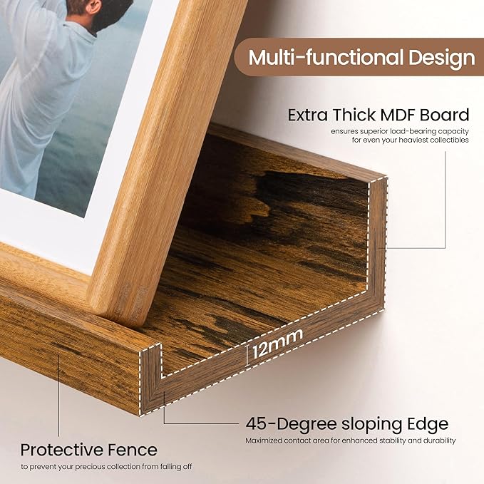 Fun Memories Picture Ledge Shelf, 60 Inch Floating Shelves Set of 2, Large Book Shelves for Toys Storage, Kids Bookshelf Wall