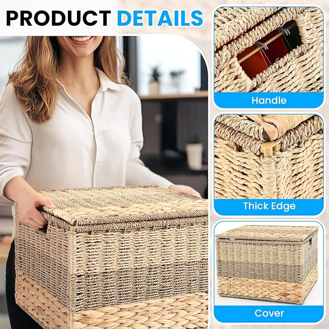 Cinnvoice Extra Large Decorative File Box 18 x 16 x 13 in Wicker Seagrass File Basket Organizer for Letter Legal Size Hand Wo