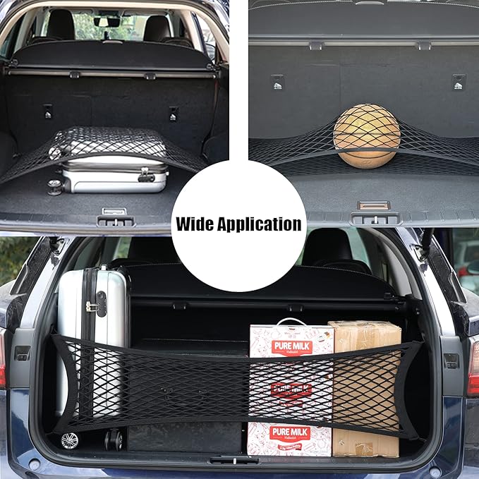 Double-Layer Trunk Cargo Elastic Net for SUV, 35x11 Stretch to 65x25 for Car Organizer Heavy Duty with Hooks