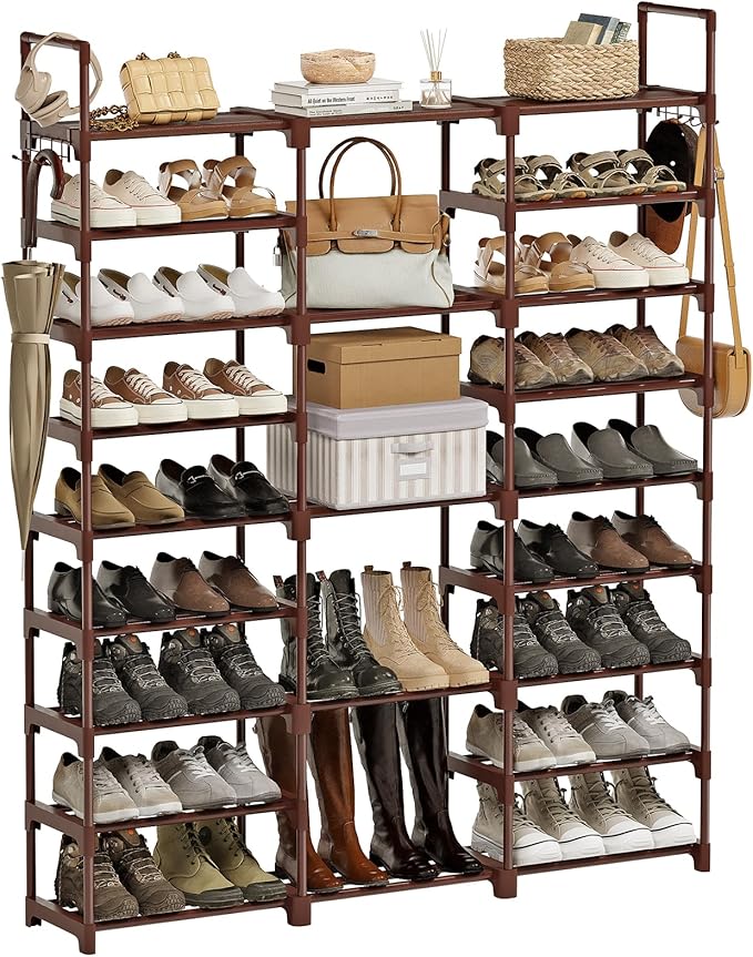 WOWLIVE 9 Tiers Shoe Rack Shoe Storage Shoe Organizer 30-35 Pairs Shoe Tower Unit Shelf Durable Metal Pipes with Plastic Conn