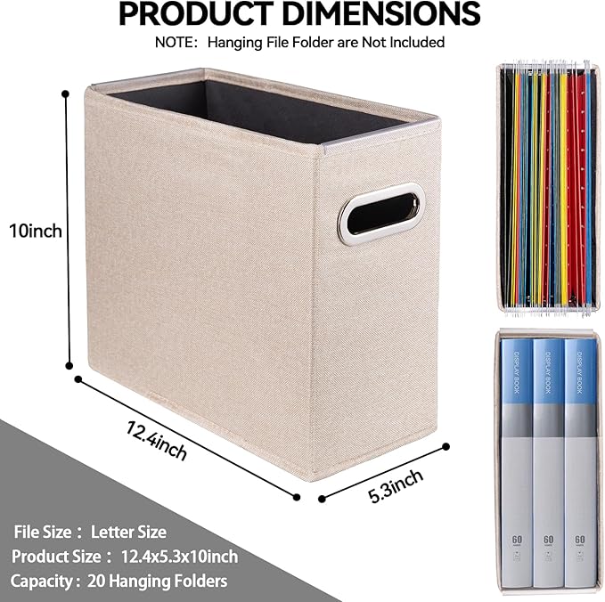 4 Pack Letter Size File Storage Box Collapsible, Fabric Hanging File Folders Organizer, Portable Office Document Holder with 