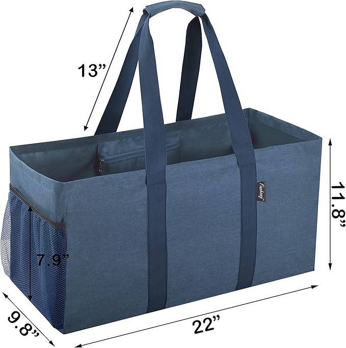 Finnhomy 42L Extra Large Utility Tote Bag, Oxford Fabric Reusable Folding Grocery Bags with Handles and Pockets, 2 Pack