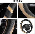 Cxtiy Pickup Truck Steering Wheel Cover – Sporty Fahsion Non-Slip Premium Leather Universal 15.5-16 Inch Steering Wheel Grip 