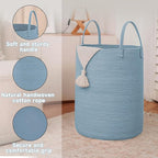 JMvicyroam Large Woven Laundry Basket Hamper,60L Cotton Rope Storage Bin for Blankets,Toys and Clothes,Decorative Tall Nurser