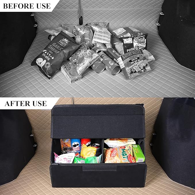 car organizers and storage for SUV,trunk organizer for sedan, leather foldable sleek box with lid,collapsible cargo bins, tool