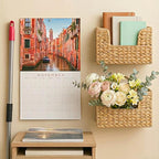 Set of 2 Magazine Holder Wall Basket Water Hyacinth Woven Mail Organizer, Wicker Wall Hanging Baskets for Magazines, Letters 