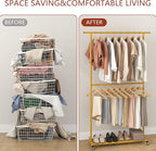 Sywhitta Double Rod Clothing Garment Rack, Rolling Coat Hanger with Bottom Mesh, Clothing Rack for Hanging Clothes, Coats, Sk