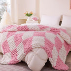 Admitrack Chunky Knit Blanket Throw 51"x63", 100% Hand Knit Chenille Throw Blanket for Sofa & Home Decor, Soft and Cozy Knitt