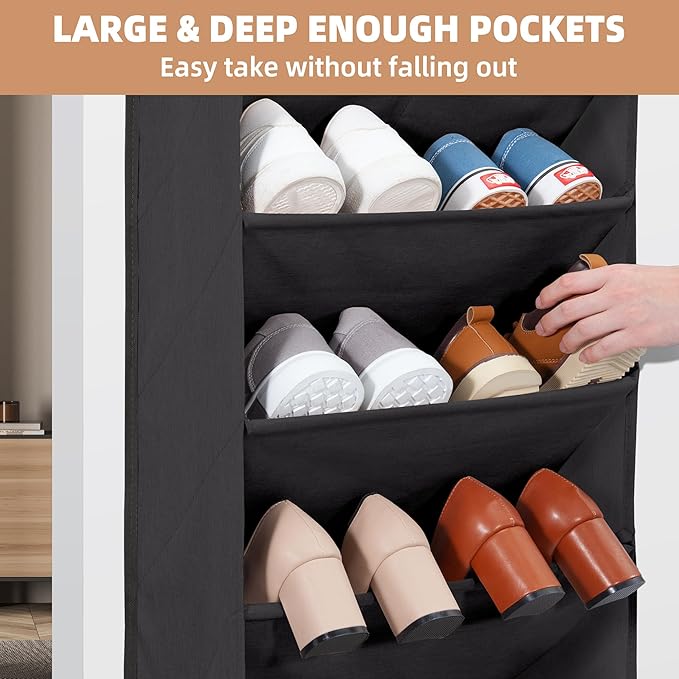STORAGE MANIAC Over the Door Shoe Organizer Heavy-Duty Large Deep Pocket Hanging Shoe Organizer Shoe Rack Door Closet Shoe Or