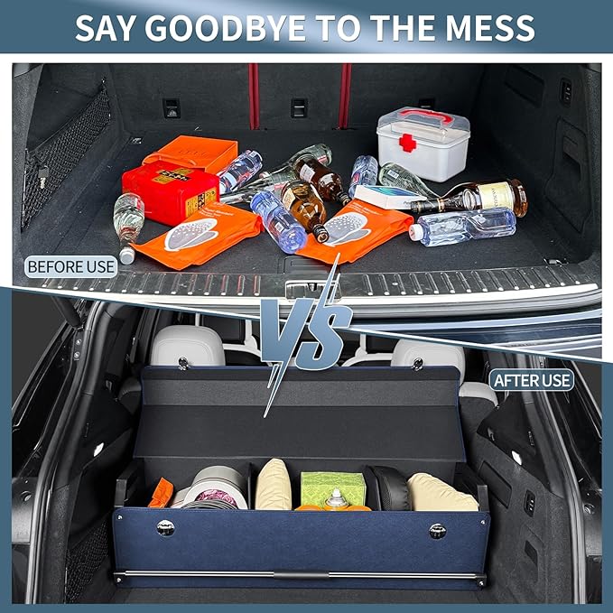 Car Trunk Organizer, Leather Trunk Organizer for Suv with Lid and Push-pull Handle Car Trunk Leather Storage Box Extra Large Ca