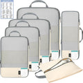 BAGAIL 6 Set Lightweight Compression Packing Cubes with Packing List, Anti-Tearing Expandable Organizer Bags for Travel, Beig