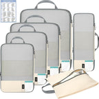 BAGAIL 6 Set Lightweight Compression Packing Cubes with Packing List, Anti-Tearing Expandable Organizer Bags for Travel, Beig