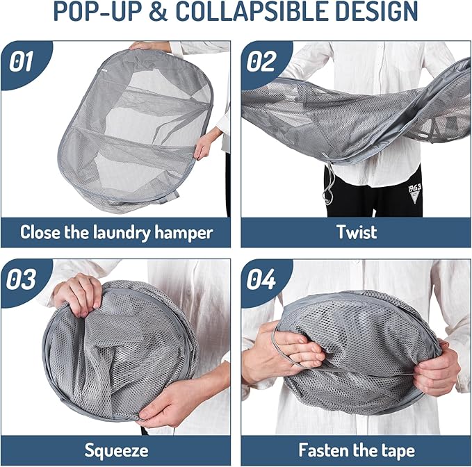 Seiritex Mesh Popup Laundry Hamper 3 Compartment Sortable Horizontal Collapsible Laundry Basket for Clothes Laundry Room Bedr