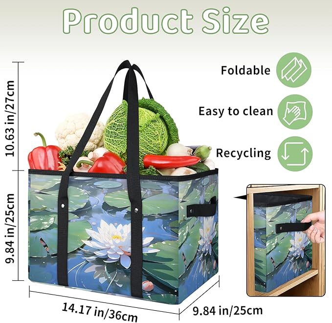 Reusable Grocery Bags Heavy Duty Shopping Bags Foldable Large Tote Bags with Long Handles & Hard Bottom