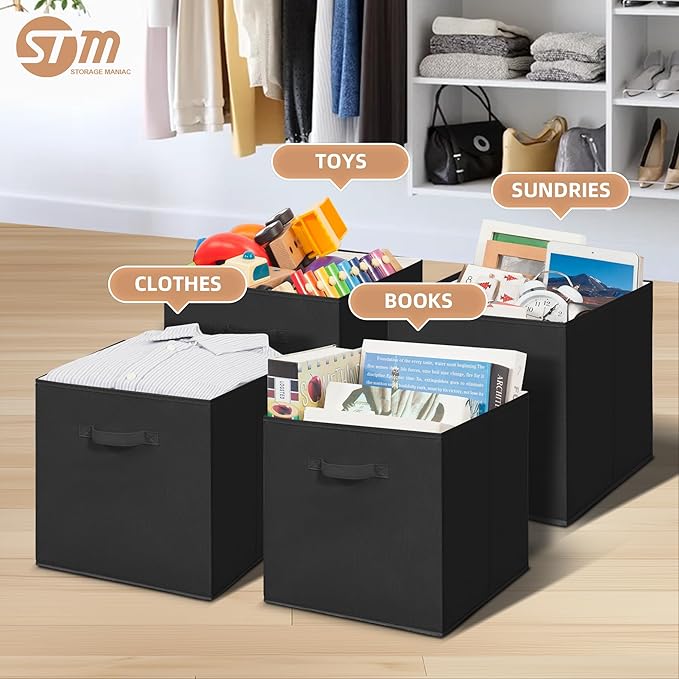 STORAGE MANIAC Storage Cubes, 13 Inch Collapsible Storage Bins with Handles, 6 Pack Fabric Foldable Bins for Organization, Du
