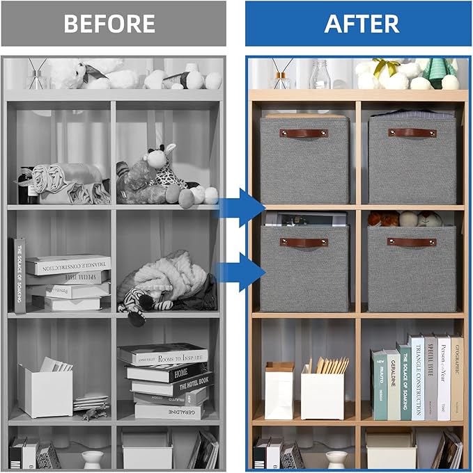 Temary 11 Inch Cube Storage Bins 4PCs Fabric Storage Cubes Storage Baskets Organizer with Handles, Foldable Baskets for Organ