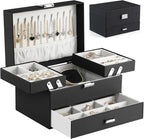 Dajasan Jewelry Organizer Box, Large Jewelry Boxes for Women Girls, Space-Saving 3 Layers Jewelry Storage Case with Drawer, M