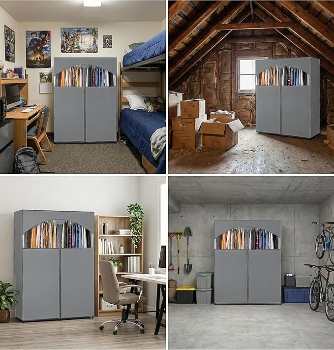 HOLDN’ STORAGE Portable Wardrobe Closet - 65 lb Large Capacity, Internal Heavy Duty Metal Rod, Zipper & Clear Window, Durable