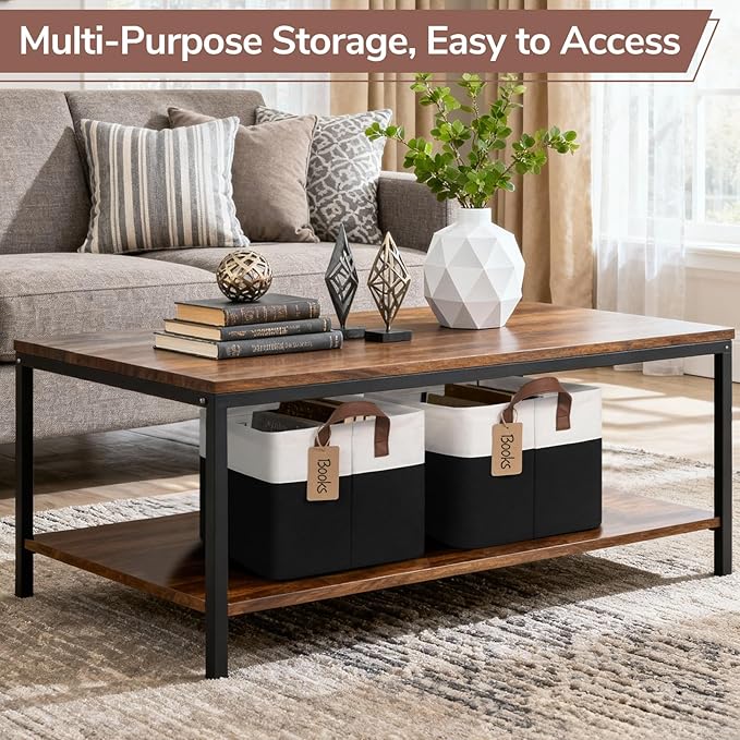 CHICVITA 4 Pack Large Storage Baskets for Shelves, Collapsible Fabric Storage Bins with Metal Frame Handles, Decorative Close