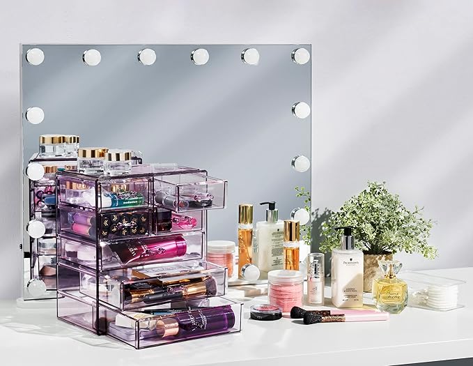 Sorbus Acrylic Makeup Organizer Set, 7-Drawer Vanity & Countertop Cosmetic Storage with Small & Wide Drawers, Purple Makeup S
