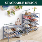 Smiry Long Bamboo Shoe Rack 2-Tier, Stackable Wooden Shoe Organizer for Entryway & Closet, Free Standing Wood Shoe Storage Sh