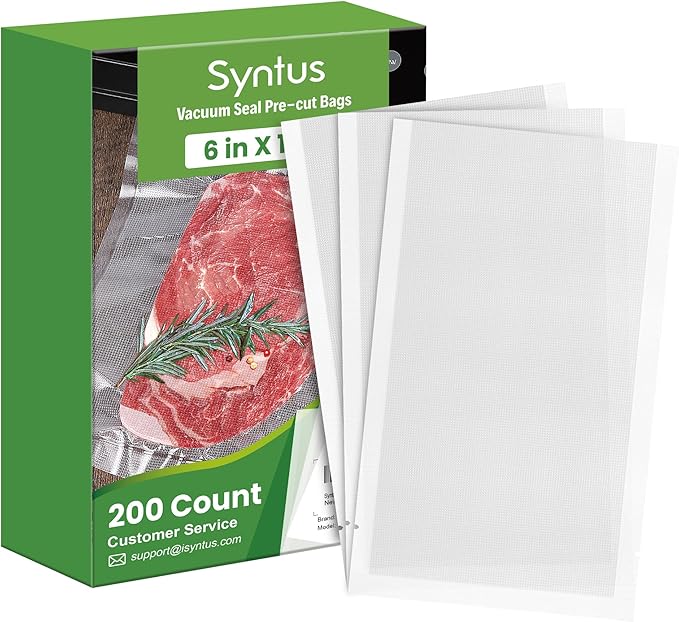 Syntus 200 Count Vacuum Sealer Bags Pint 6 x 10 inch for Seal a Meal, Commercial Grade BPA Free Heavy Duty Precut Seal Bags, 