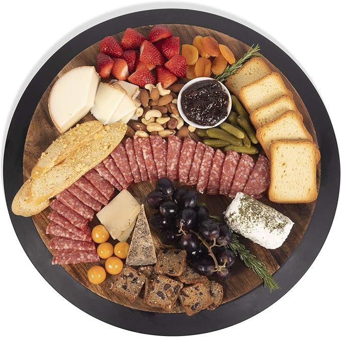 PICNIC TIME Lazy Susan Serving Tray, Wooden Turntable Round Charcuterie Board, Cheese Serving Platter, Rotating Lazy Susan Tu