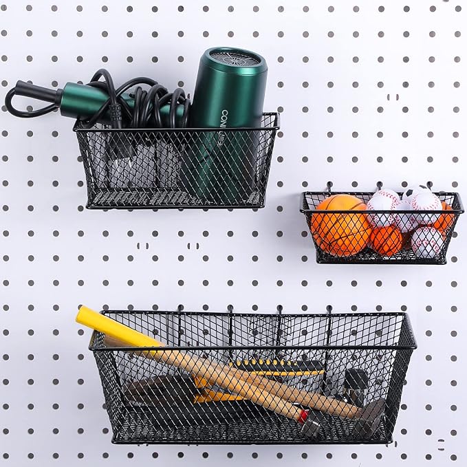 Photect Pegboard Wire Baskets Accessories Hanging Wall Organizer 3 Sizes Pegboard Bins Basket Home Garage Multi Fit Organizer