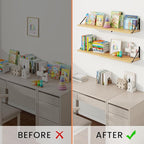 Book Shelf for Wall, Oak Shelf, Floating Shelves with Brackets, 36 inch Wall Shelves Set of 3, Particle Board Shelving for Ki