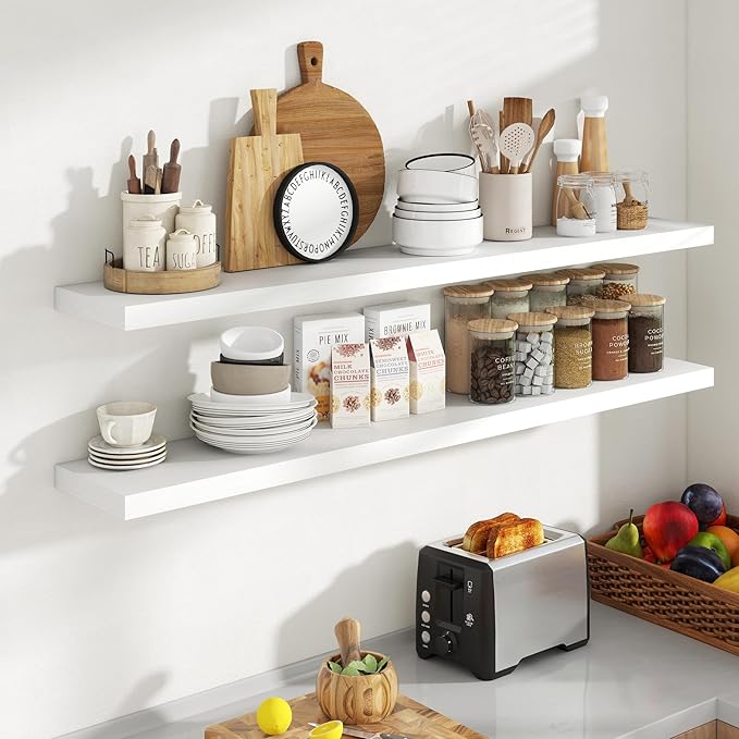 55 Inch Floating Shelves, 8 Inch Deep Floating Shelves for Wall, Hanging Shelf with Invisible Brackets, Deep Shelves for Bath