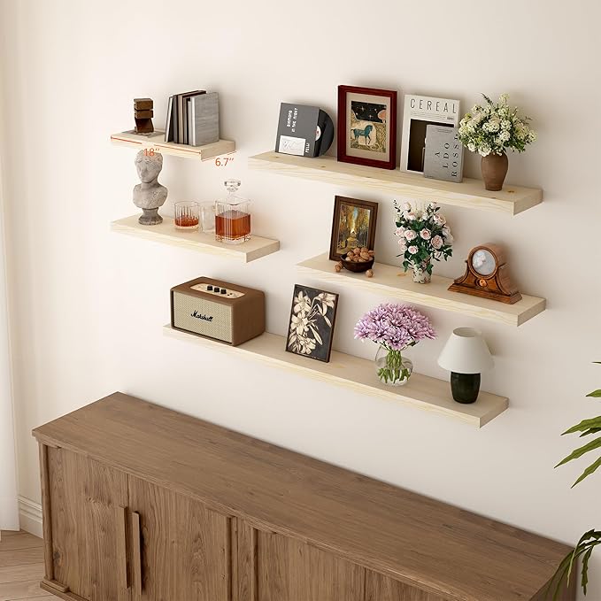 BGMG Wood Floating Shelves for Wall 18 inch, Rustic Wooden Wall Mount Shelves for Bathroom Living Room Bedroom Kitchen Farmho