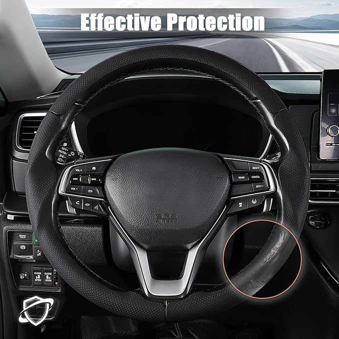 Aimato Customized Steering Wheel Cover for Honda Accord 2018-2022/Insight 2019-2022, Thin,Anti-Slip,Scratch-Resistant Exclusive Car Accessory for Honda, Nappa Black