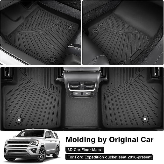 Powerty Floor Mats for 2018-2024 Ford Expedition (Fit 2nd Row Bucket Seats/7 Seats) Accessories All Weather Floor Liner 3D TPE 1st & 2nd Row Floor Mat Heavy-Duty Floor Liners