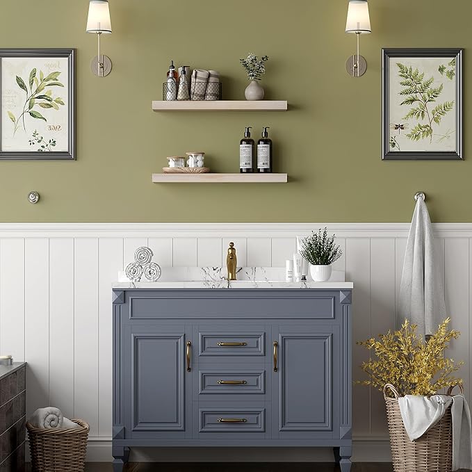 BGMG Wood Floating Shelves 24 inch, Wide Rustic Wooden Wall Shelves for Bathroom Living Room Bedroom Kitchen Farmhouse Set of