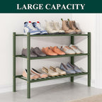 Smiry Bamboo Shoe Rack for Closet, 3 Tier Wooden Stackable Shoe Organizer, Free Standing Shoes Storage Shelf for Entryway, Fr