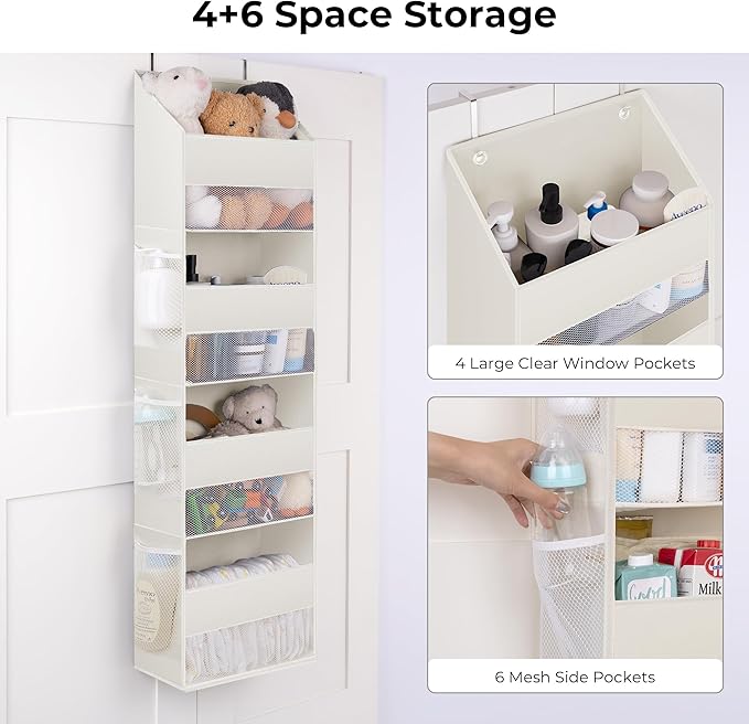 GRANNY SAYS Over the Door Organizer, 4-Shelf Behind the Door Storage with 6 Pockets and Clear Window, Waterproof Anti Tilt 35