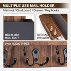 Mail and Key Holder Wall Mount with Storage Drawer – Modern Wooden Mail Organizer for Wall Entryway, 7 Key Hooks & Chalkboard